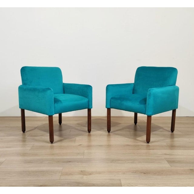 Model 896 Armchairs in Turquoise Velvet by Vico Magistretti for Cassina, 1963, Set of 2 For Sale - Image 11 of 11