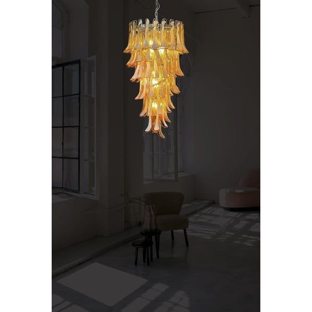 White Large Italian Murano Glass Spiral Chandelier with 83 Amber Glass Petals, 1990s For Sale - Image 8 of 13