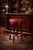 Late 20th Century Late 20th Century Oversized Traditional Swivel Bar Stool With Red Leather Seat, Mahogany Legs & Brass-Tone Footrest Ring — 30” For Sale - Image 5 of 5