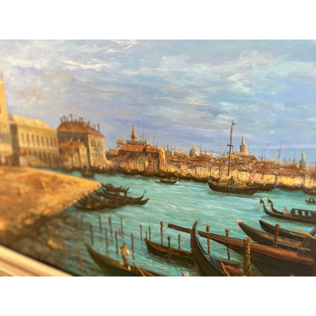 1960s Large Framed Venice Gondola Original Oil Painting on Canvas For Sale In Tampa - Image 6 of 13