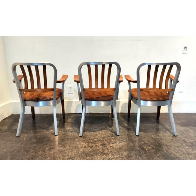 1960s Mid Century Modern Auluminum Wood and Cow Hide Chairs -Set of 3 For Sale - Image 5 of 8