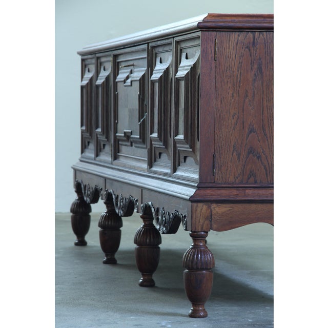 Large Vintage Brutalist Danish Dark Stained Oak Sideboard, 1940s For Sale - Image 13 of 18