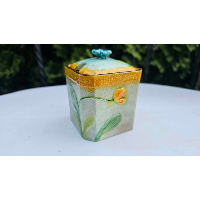 Colorful ceramic sugar bowl, 1950s–60s, Germany, Dimensions: height 9.7 cm, width 7.7 cm, depth 7.7 cm.