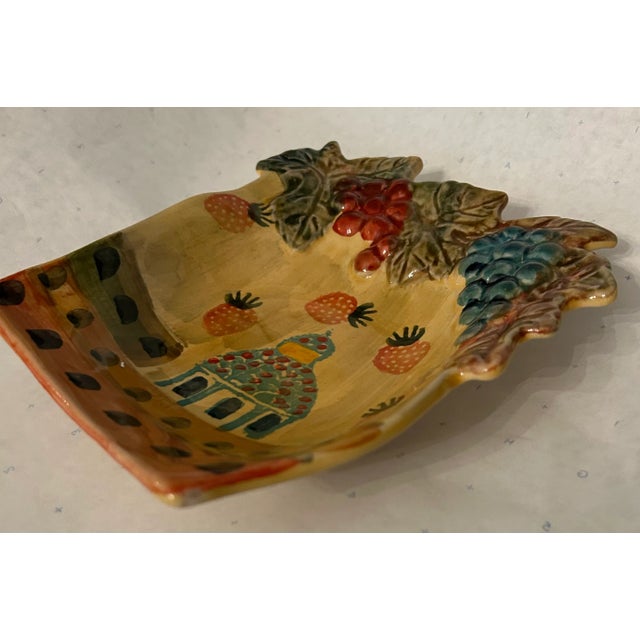 Vintage Italian hand-painted in a Tuscan style - Ceramic Trinket Candy Dish Bowl. Design features grapes, strawberries and...