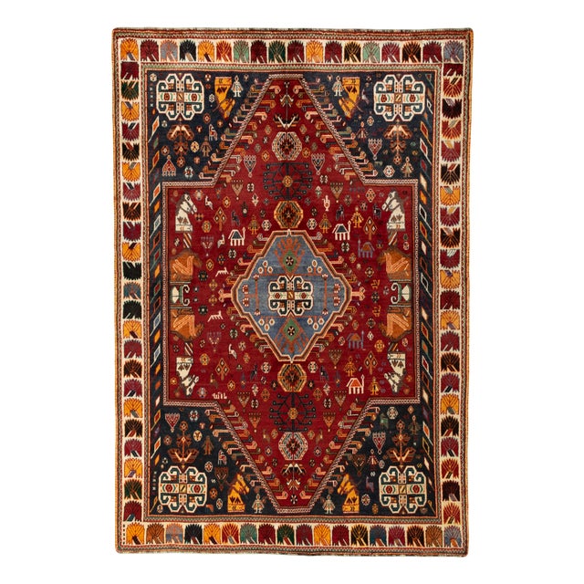 Hand-Knotted Shiraz Ghashghai Rug For Sale