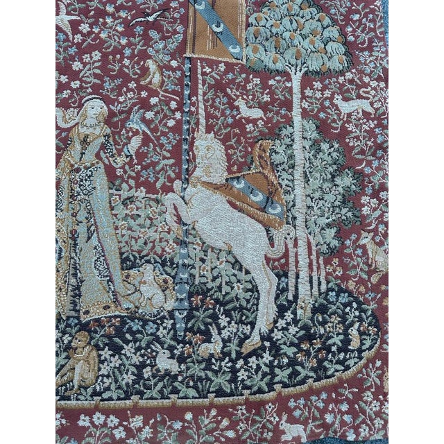 Vintage French Aubusson Style Lady and Licorn Jacquard Tapestry, 1970s For Sale - Image 3 of 16