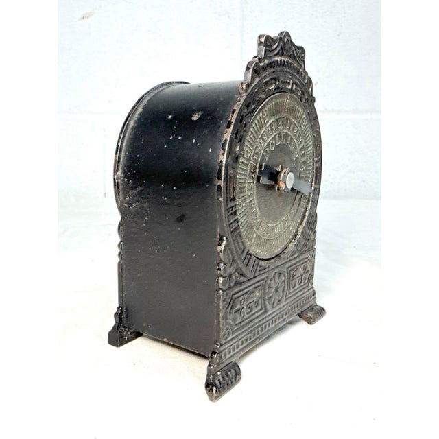 American Rare Antique 1800's h.l. Judd "Clock W/ Moveable Hand" Cast Iron Still Bank For Sale - Image 3 of 10