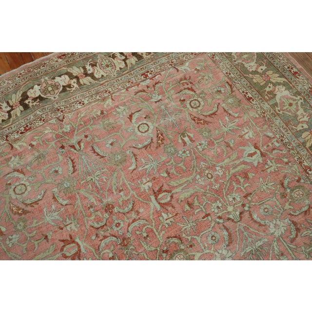 Textile Deer Head Pink Antique Persian Bidjar Pictorial Room Size Rug For Sale - Image 7 of 18