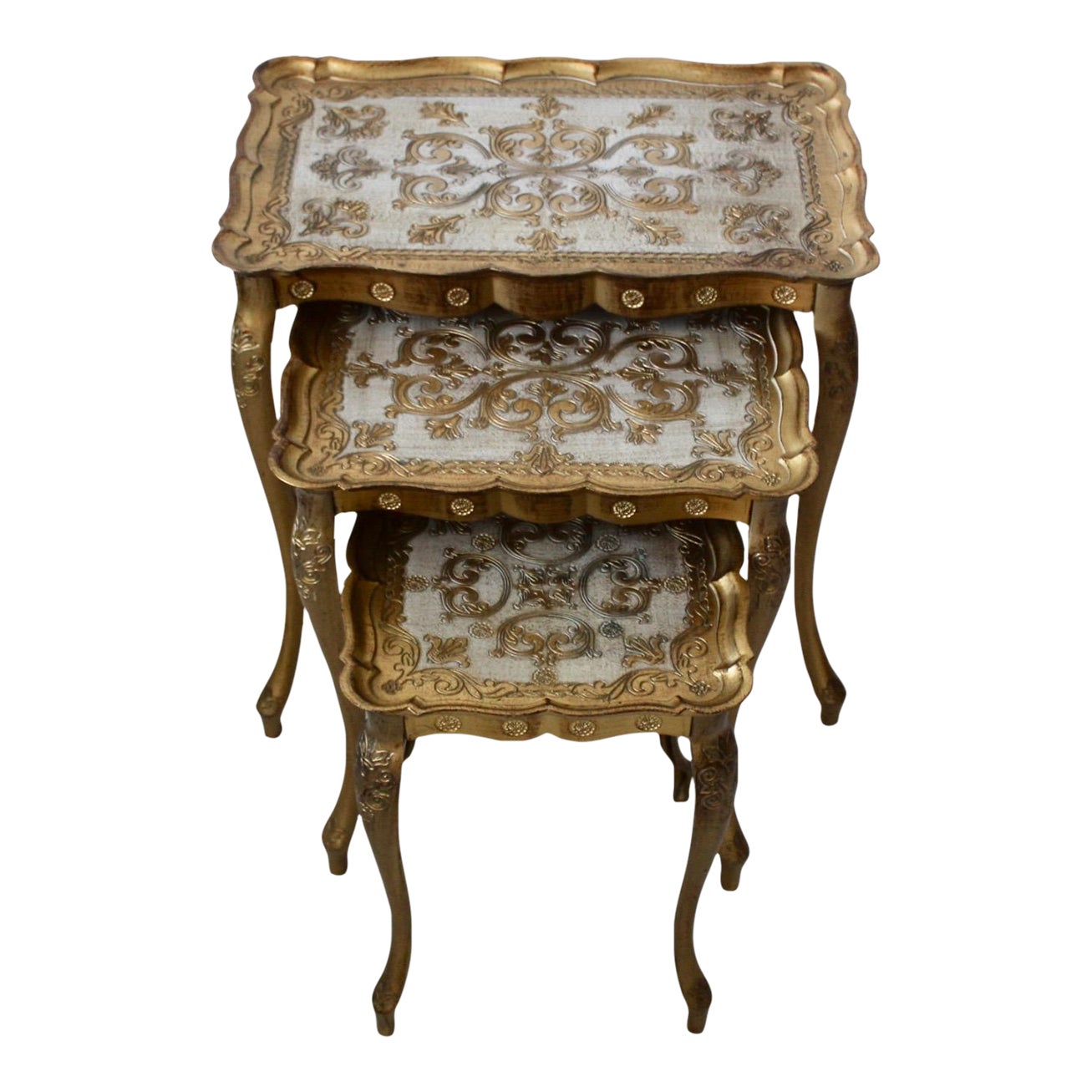 Vintage 1950s Italian Florentine Gilded Nesting TablesSet of Three