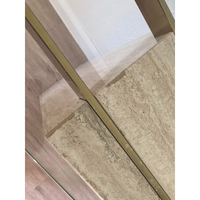 1970's Italian Travertine Pedestal Base and Glass Top Console For Sale In Savannah - Image 6 of 10