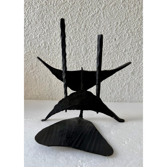 Black David Palombo, Modernist Brutalist Hand Forged Iron Bookends Sculpture Israeli David Palombo For Sale - Image 8 of 12