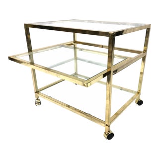 1970s 3-Tier Glass and Gold Tone Bar Cart For Sale