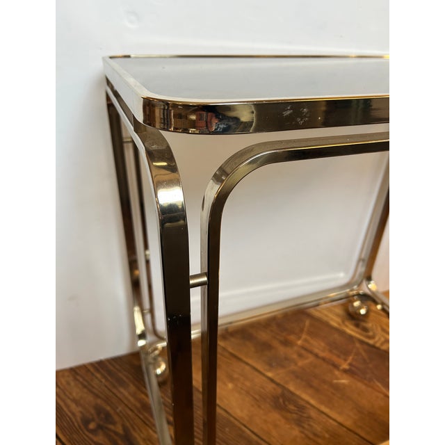Brass Midcentury Modern Italian Brass & Smoked Glass Bar Cart For Sale - Image 8 of 9