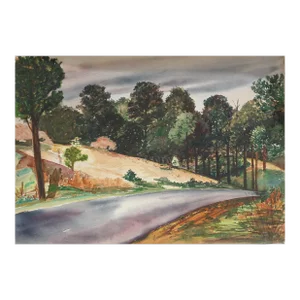 Country Lane in the Pine Forest - Mid Century Landscape Watercolor by Joseph Yeager