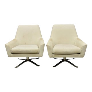 West Elm Lucas Healthcare Swivel Chrome Base Modern Lounge Arm Chair - A Pair For Sale