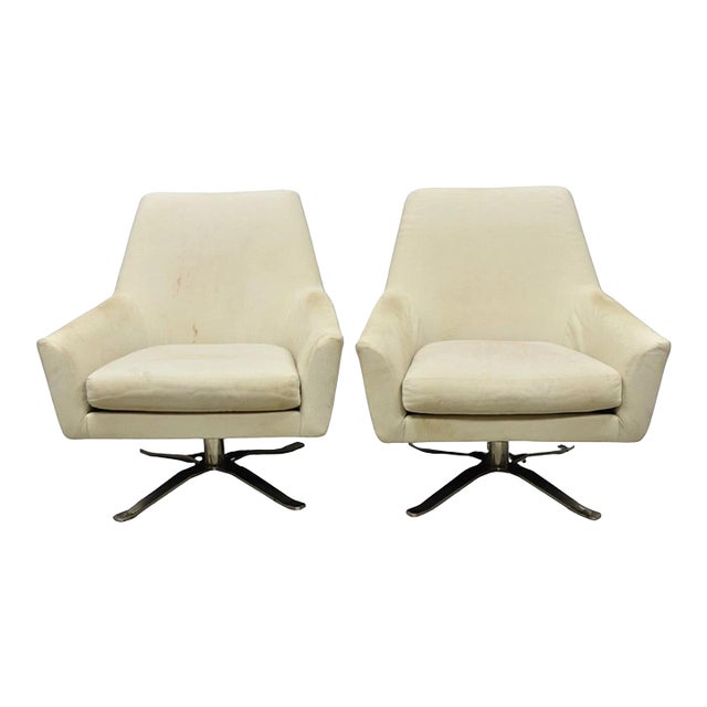 West Elm Lucas Healthcare Swivel Chrome Base Modern Lounge Arm Chair - A Pair For Sale