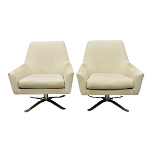 West Elm Lucas Healthcare Swivel Chrome Base Modern Lounge Arm Chair - A Pair