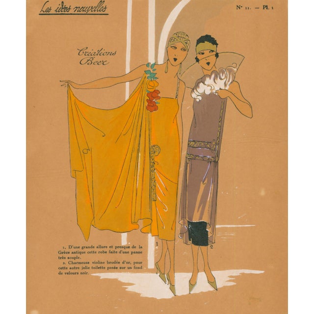 Original 1928 French pochoir color plate from Les Idées Nouvelles de la Mode et des Arts, under the artistic direction of...