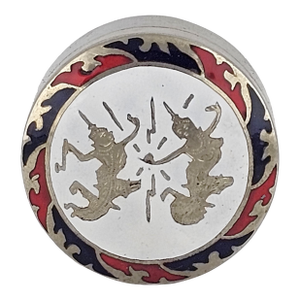 Vintage Siam Sterling Silver Enamel Pill Box Thai Dancers White, Blue & Red