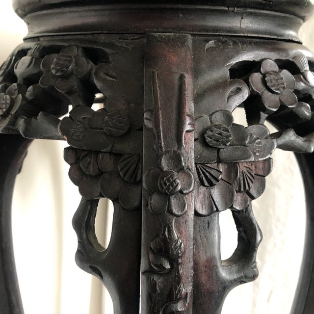Brown Early 20th Century Chinese Carved Marble Top Plant Stand For Sale - Image 8 of 11