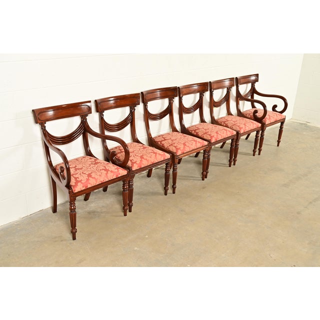 Baker Furniture Style English Regency Carved Mahogany Dining Chairs, Set of Six For Sale - Image 14 of 14
