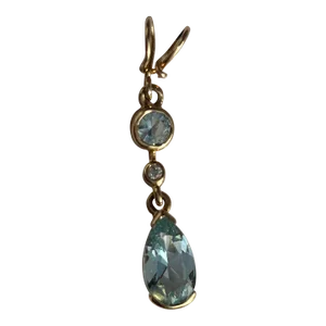 Teardrop Aquamarine and Diamond 14k Yellow Gold Pendant