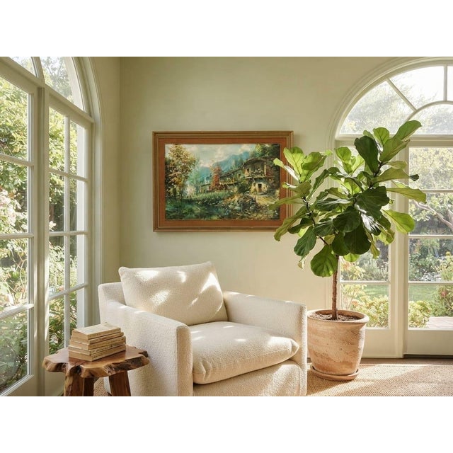 Green Antique Painting: Mountain Landscape With Rustic Country Houses For Sale - Image 8 of 12