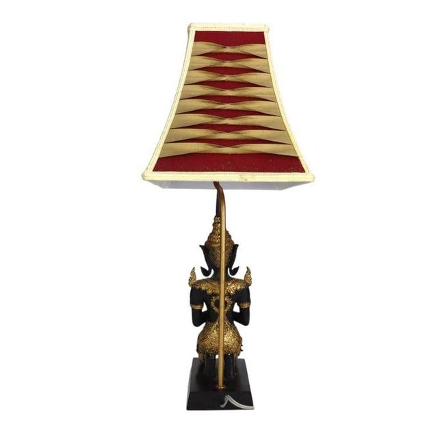 Bronze Antique Thai Lacquered & Gilt Figural Bronze Teppanom Guardian Angel Lamps - a Pair For Sale - Image 8 of 11