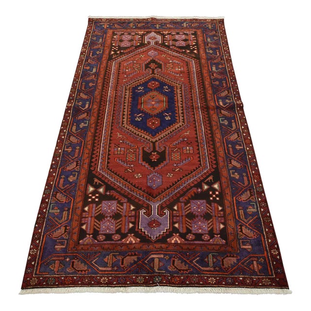 Hamedan Rug 4’6” X 8′ Red Wool Vintage Tribal Hand-Knotted Oriental Carpet For Sale