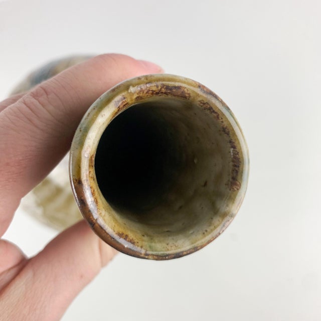 Ceramic Vintage Mid Century Modern Japan Otagiri Vase Tall Carved Stoneware Fluted Neck For Sale - Image 7 of 11