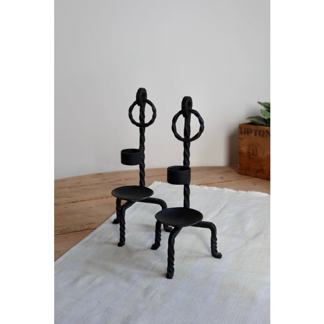 Metal Vintage Black Metal Candlesticks in Twisted Wrought Iron, 1960s, Set of 2 For Sale - Image 7 of 7