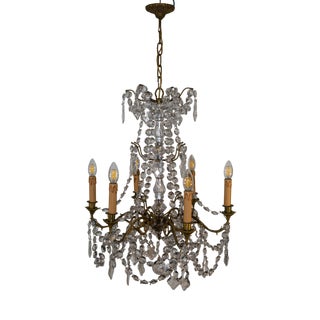 Crystal 6-Flame Chandelier, France, 1920s For Sale