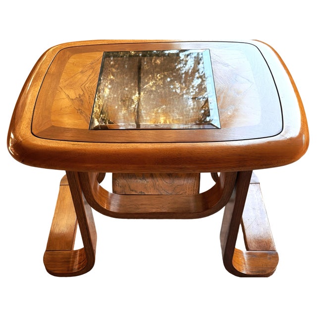 70's MCM Mersman Oak Smoked Glass End Table For Sale - Image 9 of 14