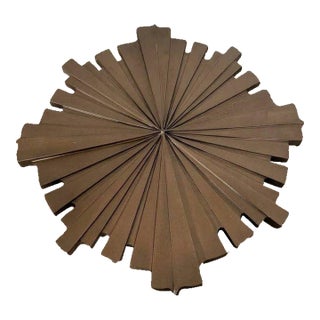 1970s Mid-Century Modern Brutalist Carved Wood Sunburst Medallion Wall Sculpture For Sale