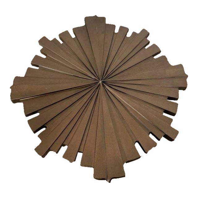 1970s Mid-Century Modern Brutalist Carved Wood Sunburst Medallion Wall Sculpture For Sale