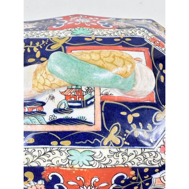 Navy Blue Antique Regency Coalport Imari Porcelain Covered Trinket Box - Pattern 430 For Sale - Image 8 of 13