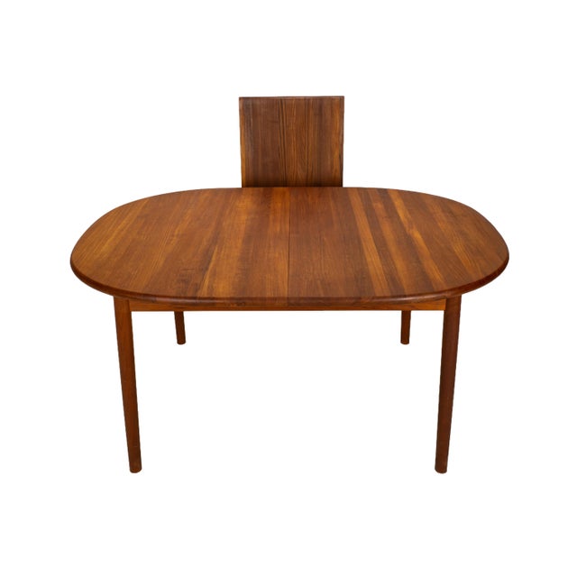 1980s Danish Modern Solid Teak Dining Table W/ Leaf, Oval Extension Table For Sale - Image 11 of 16