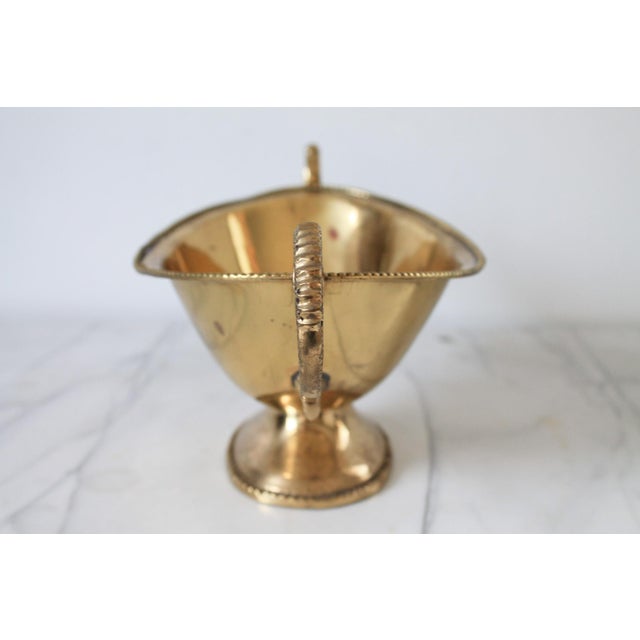 Mid 20th Century Vintage Oval Brass Pedestal Bowl W/ Ornate Handles For Sale - Image 5 of 12