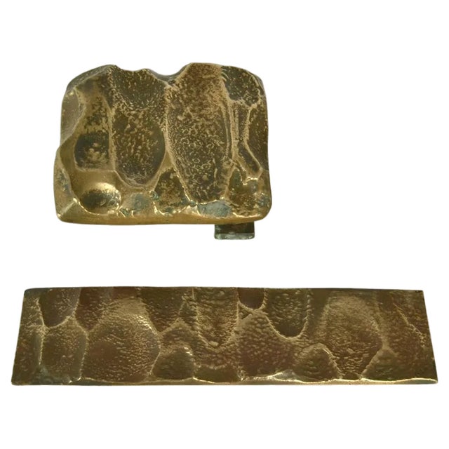 Push Pull Door Handles with Letterbox and Key Fixtures in Bronze Relief, 1970s, Set of 4 For Sale