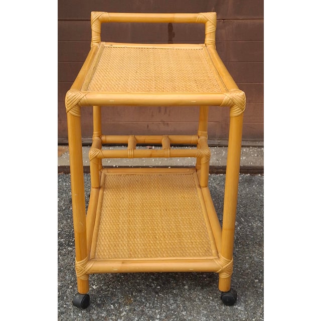 Tan Late 20th Century Rattan and Cane Rolling Bar Cart For Sale - Image 8 of 10