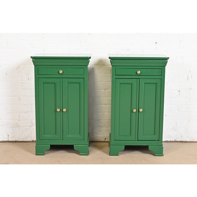 Grange French Louis Philippe Green Lacquered Nightstands, Newly Refinished For Sale - Image 12 of 12