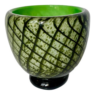 Vintage Latticino Murano Footed Bowl For Sale