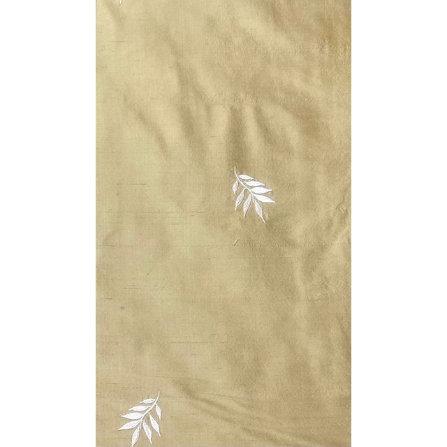 2 Pairs of 100% Silk draperies-lined & weighted. Beautiful neutral tea green with small white embroidered leaves. Rod...