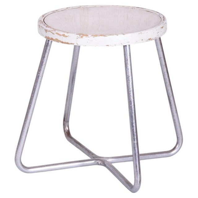 Bauhaus Stool in Beech, Chrome, and Steel from Mücke-Melder, Czech, 1930s For Sale - Image 10 of 10