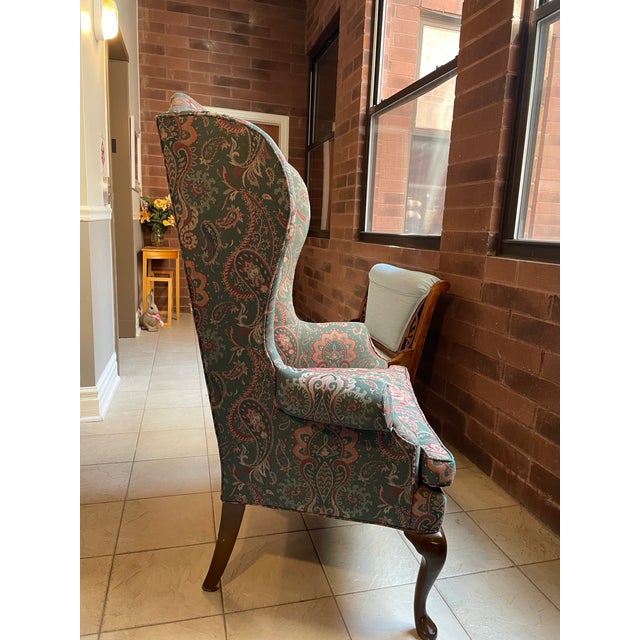 Vintage Richard Honquest Ralph Lauren Style Paisley Wingback Chair | Old Money Nyc Townhouse Aesthetic For Sale - Image 4 of 10