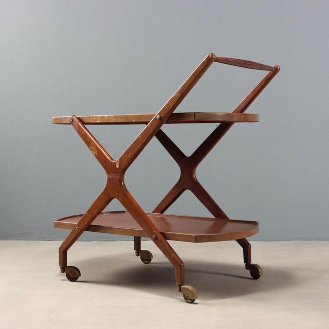 Brown Vintage Kitchen Trolley in Beech, Italy, 1950s For Sale - Image 8 of 9