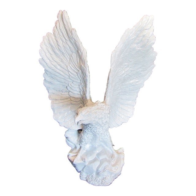 Monumental Italian White Glazed Terra Cotta Eagle Sculpture Circa 1960s For Sale