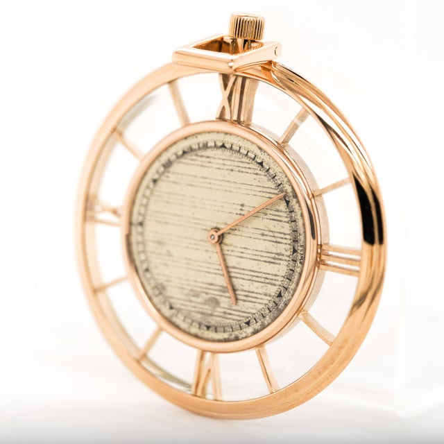 1950s Vacheron Constantin 4798 Skeleton Roman Bezel 18k Rose Gold Pocket Watch For Sale - Image 5 of 7