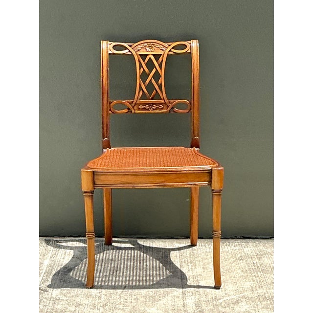 Vintage Hand Carved Cane Side Chair For Sale - Image 4 of 12
