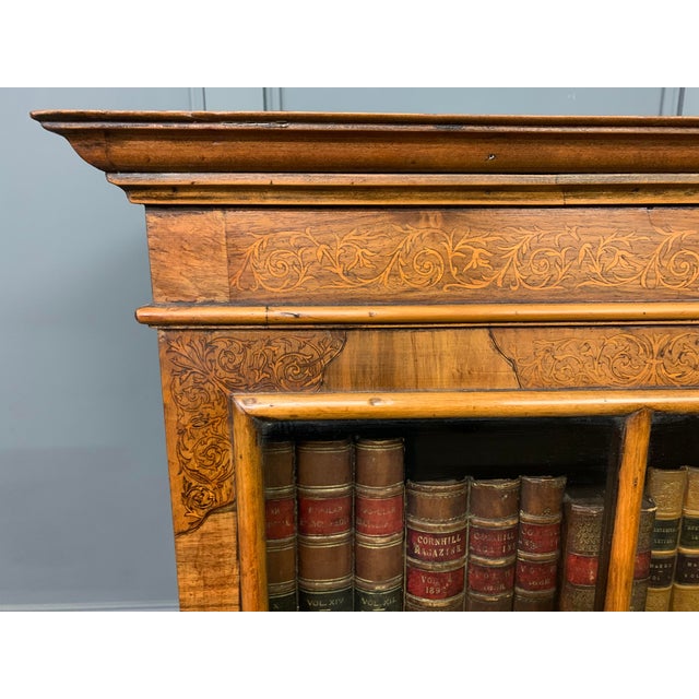 Marquetry Inlaid Burr Walnut Bookcase, 1910s For Sale - Image 12 of 18